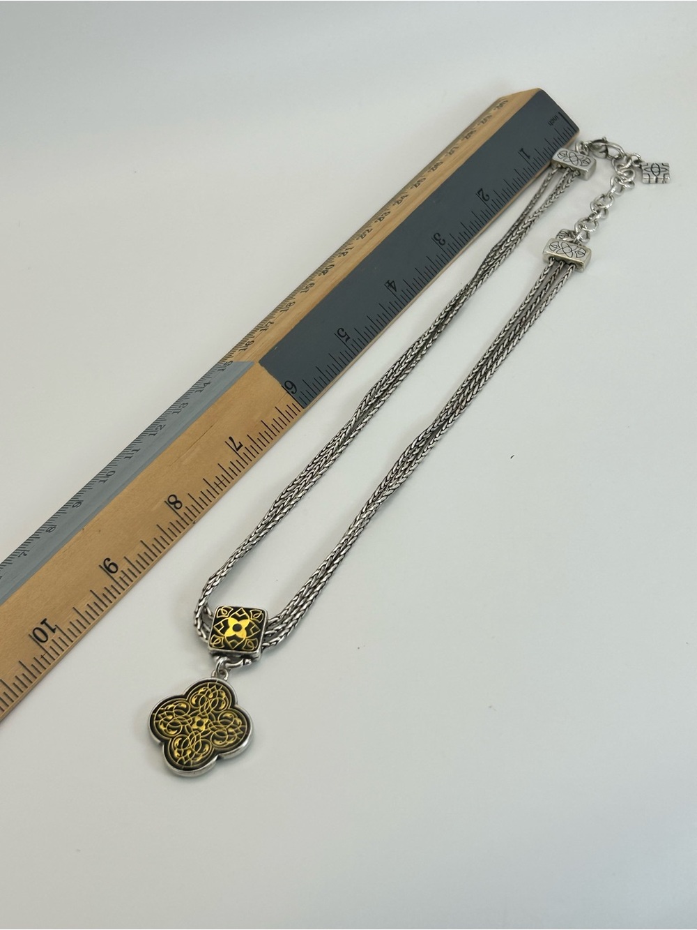 Brighton Alhambra Triple Strand Necklace 18" Silver Plated Reversible & Pouch - Picture 9 of 11